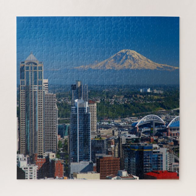 Seattle with Mount Rainier Photography Jigsaw Puzzle (Vertical)