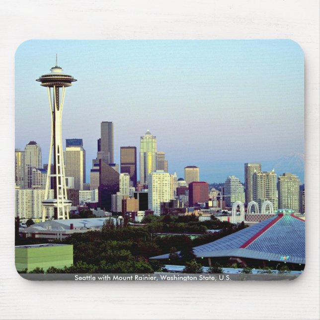Seattle with Mount Rainier, Washington State, U.S. Mouse Pad (Front)