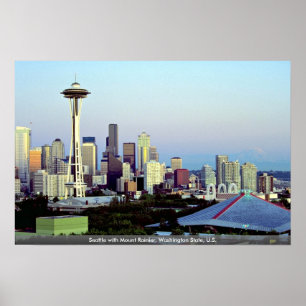Seattle with Mount Rainier, Washington State, U.S. Poster