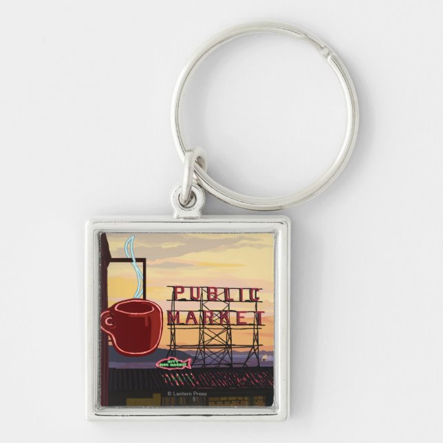 SeattlePike Place Market Sign and Water View Key Ring (Front)