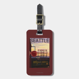 SeattlePike Place Market Sign and Water View Luggage Tag