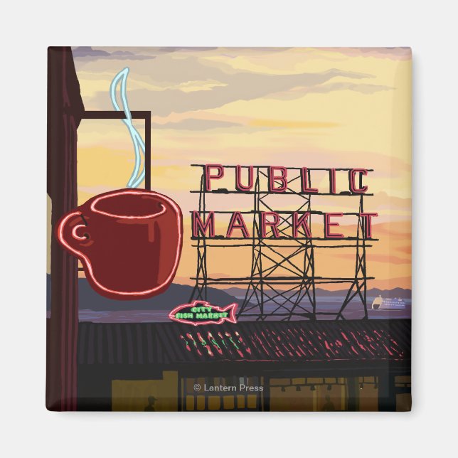 SeattlePike Place Market Sign and Water View Magnet (Front)