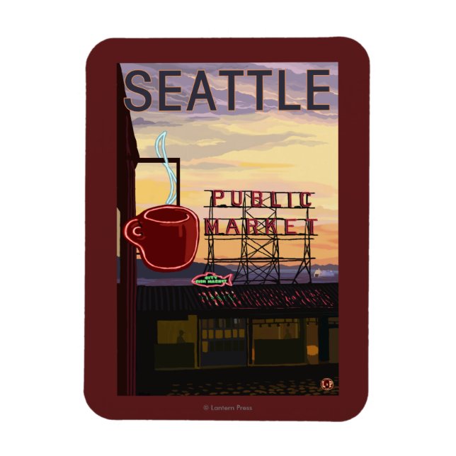 SeattlePike Place Market Sign and Water View Magnet (Vertical)