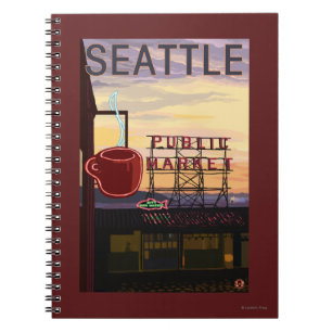SeattlePike Place Market Sign and Water View Notebook