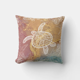 Seaturtle Starfish Beach Seashell Pattern Cushion