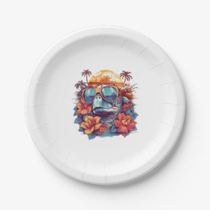 Seaturtle with sunglasses at the beach Copy Paper Plate