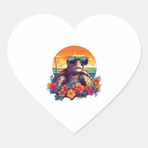 Seaturtle with sunglasses at the beach heart sticker