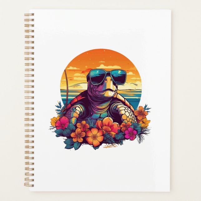 Seaturtle with sunglasses at the beach planner (Front)