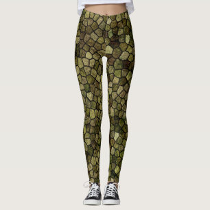 Seaweed and Juniper Cobbled Patchwork Terrazo Patt Leggings