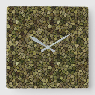 Seaweed and Juniper Cobbled Patchwork Terrazo Patt Square Wall Clock