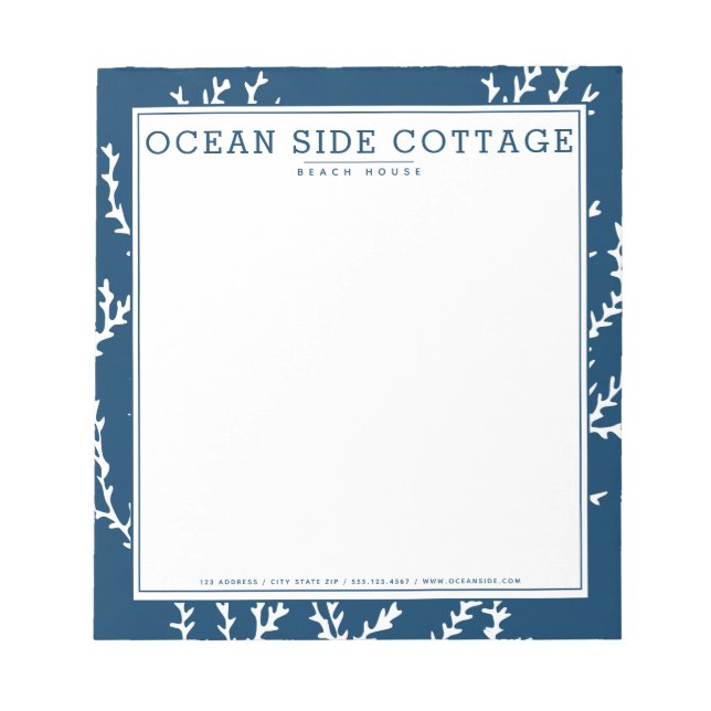 Seaweed, Elegant Indigo Nautical Beach House Style Notepad (Front)