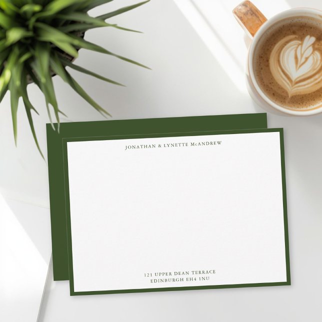 Seaweed Green Classic Border Flat Note Card (Creator Uploaded)