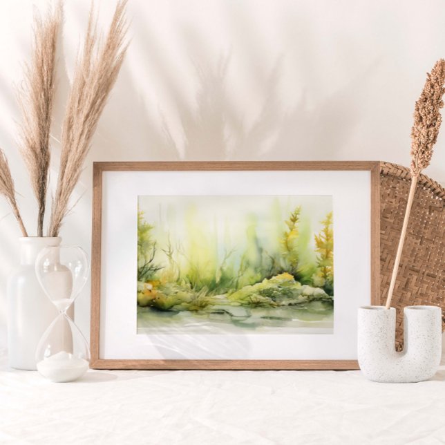 Seaweed Kelp Garden Watercolor Print (Watercolor print of a vibrant seaweed and kelp garden beneath the sea's surface.)