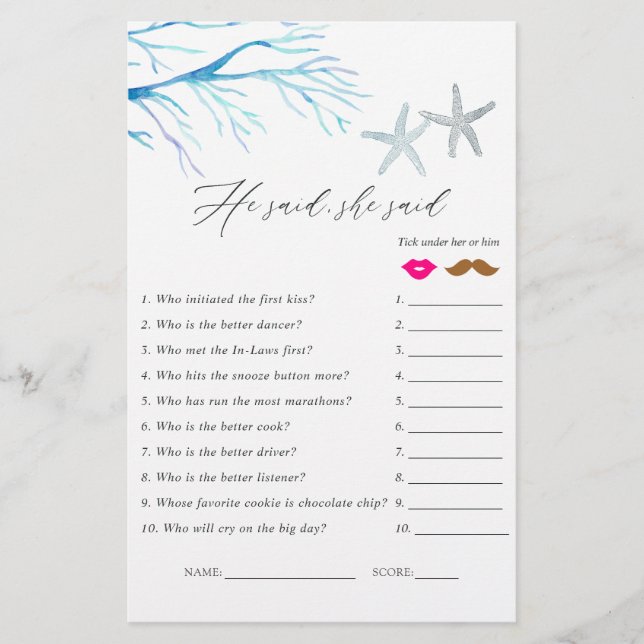 Seaweed Nautical Shower Game (Front)