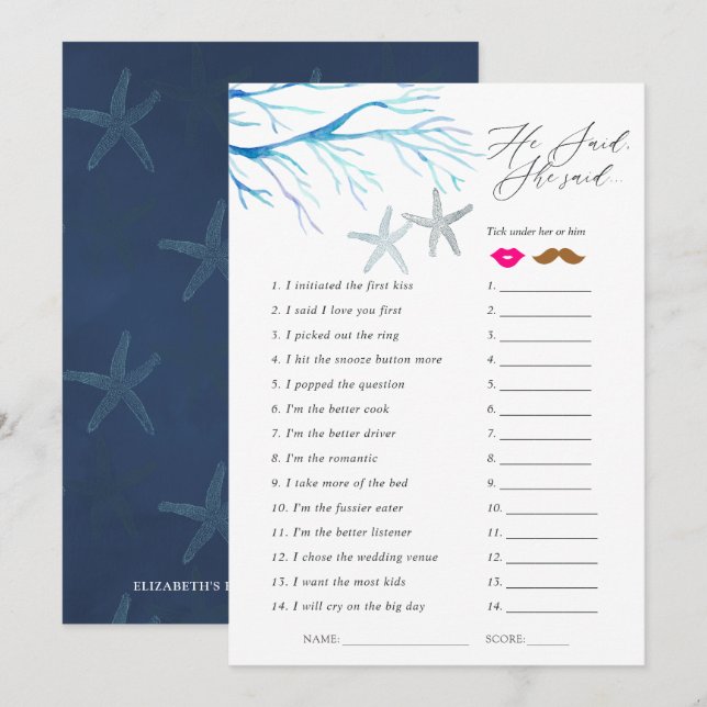 Seaweed Nautical Shower Game Invitation (Front/Back)