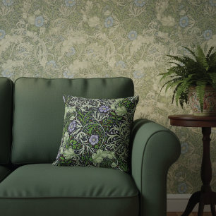 Seaweed Pattern Lilac Flowers Cushion