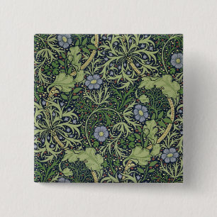 Seaweed Wallpaper Design, printed by John Henry De 15 Cm Square Badge