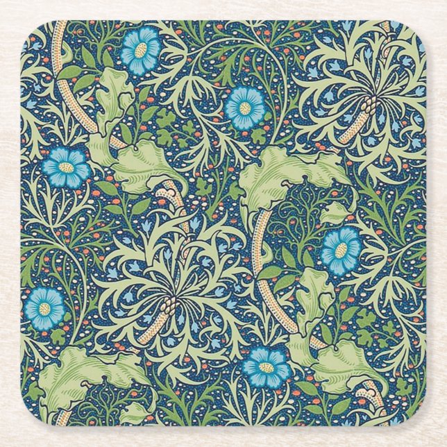 Seaweed, William Morris Square Paper Coaster (Front)