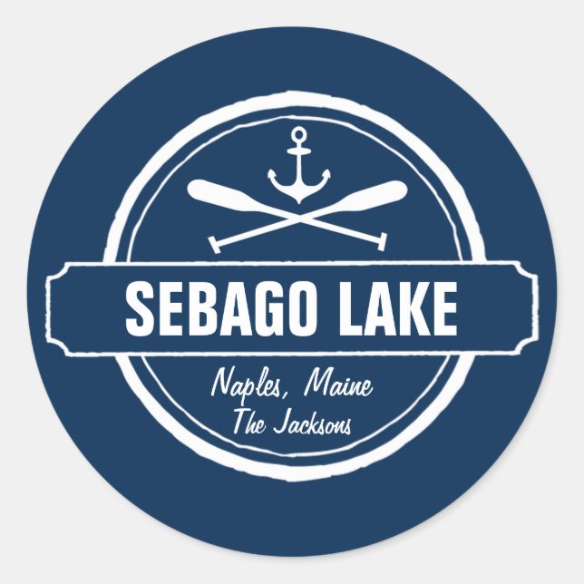 Sebago Lake Maine Personalised Town and Name Classic Round Sticker (Front)