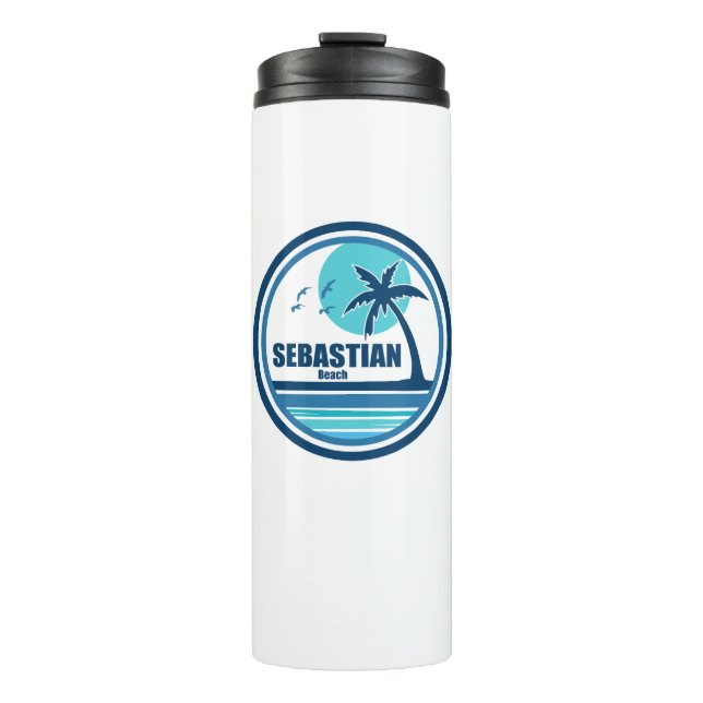 Sebastian Beach Fort Lauderdale Palm Tree Birds Thermal Tumbler (Front)