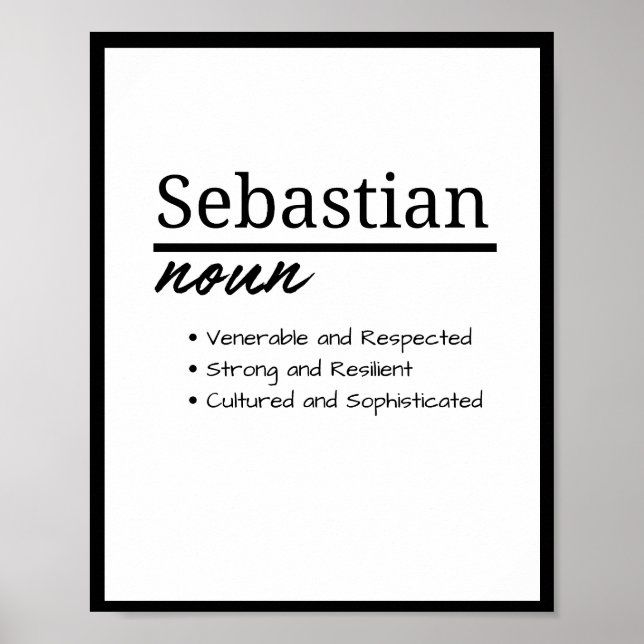 Sebastian, Boy Personalised Name Definition Poster (Front)