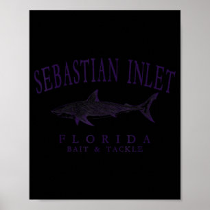 Sebastian inlet florida shark vintage plum art poster