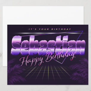 Sebastian Name Vorname lila retro Karte Geburtstag Card