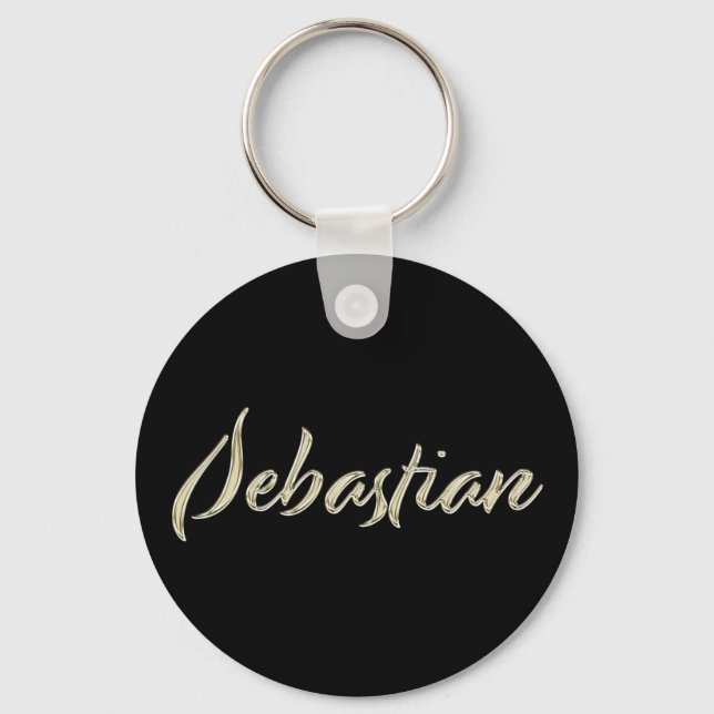 Sebastian Name whitegold Button Schlüsselanhänger Key Ring (Front)
