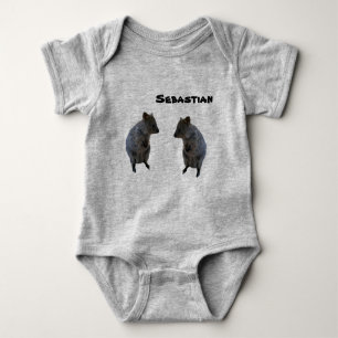 Sebastian Name With 2 Aussie Quokka, Baby Bodysuit