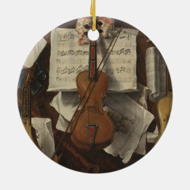 Sebastiano Lazzari Trompe - Violin and Music Notes Ceramic Ornament (Back)