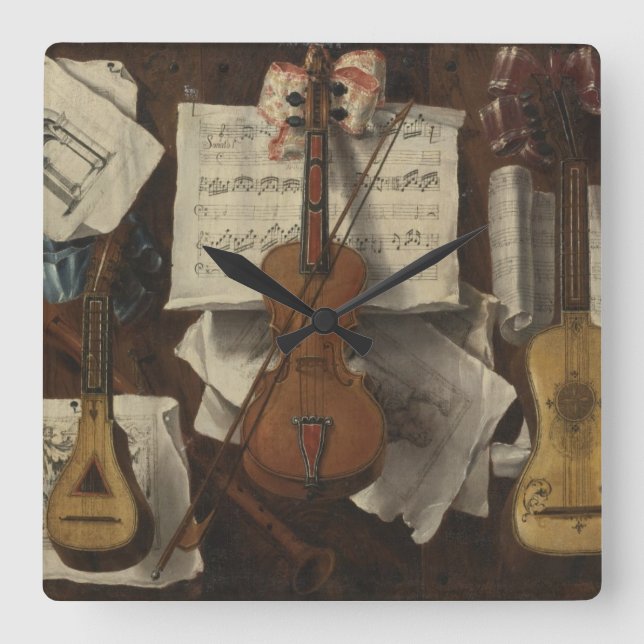 Sebastiano Lazzari Trompe - Violin and Music Notes Square Wall Clock (Front)
