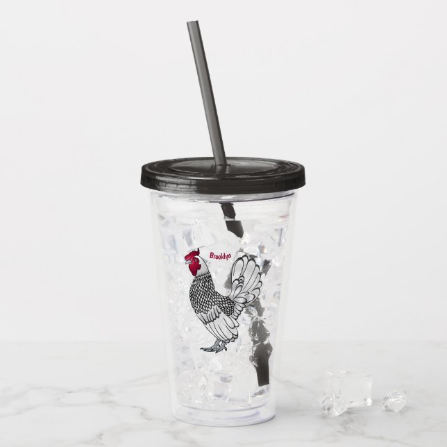 Sebright chicken cartoon illustration acrylic tumbler (Front Ice)