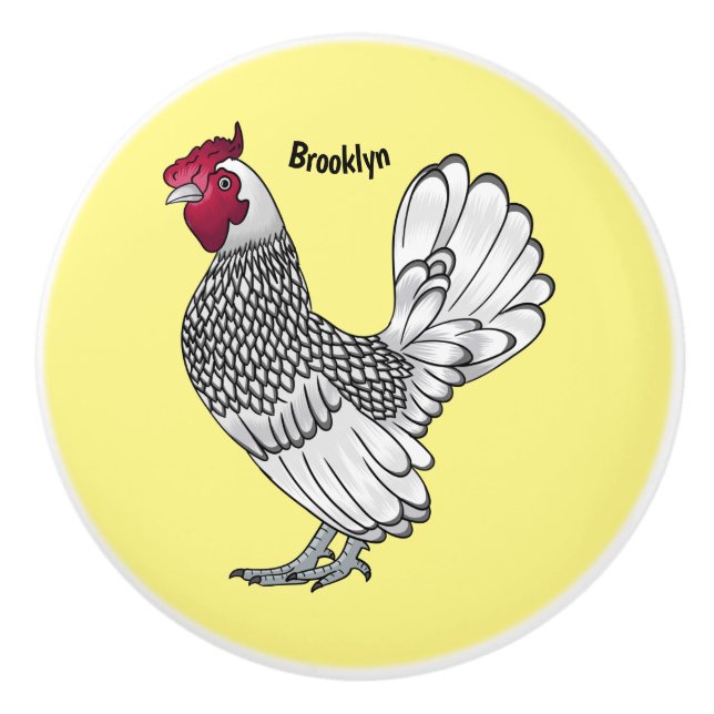 Sebright chicken cartoon illustration  ceramic knob (Front)