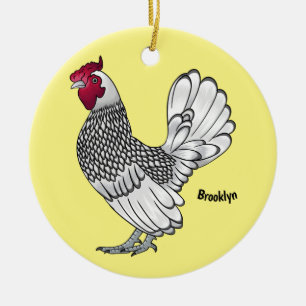 Sebright chicken cartoon illustration ceramic ornament