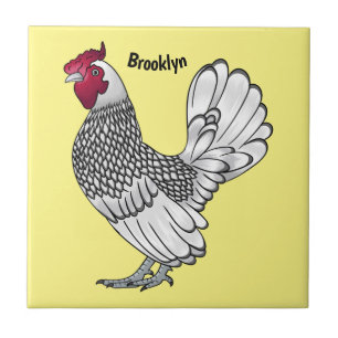 Sebright chicken cartoon illustration ceramic tile