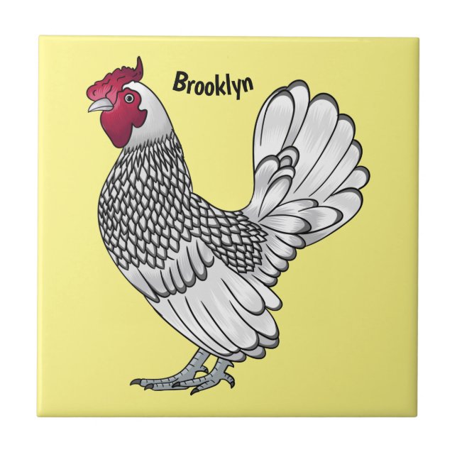 Sebright chicken cartoon illustration ceramic tile (Front)