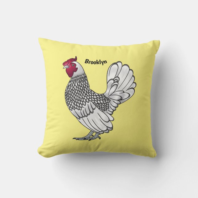 Sebright chicken cartoon illustration cushion (Front)