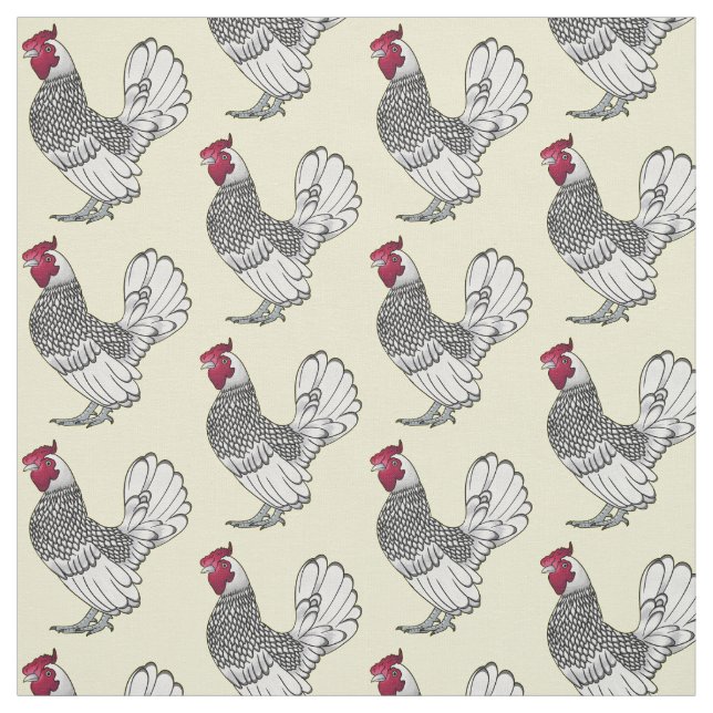 Sebright chicken cartoon illustration fabric (Swatch)
