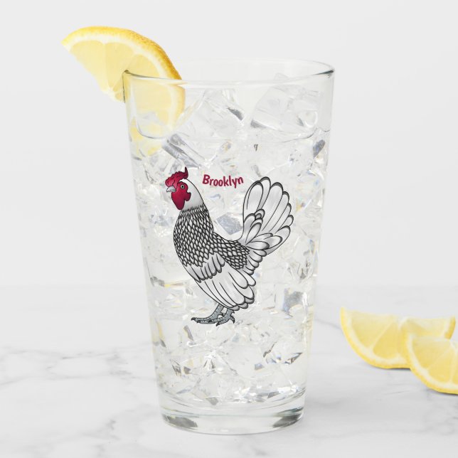 Sebright chicken cartoon illustration  glass (Front Ice)