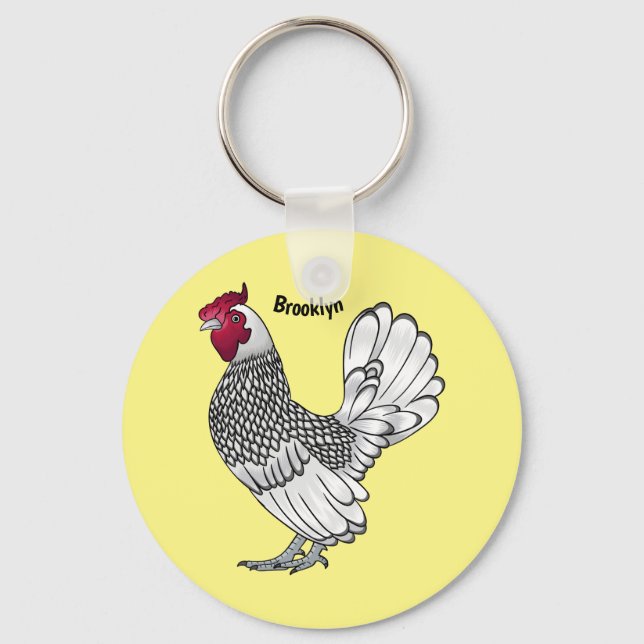 Sebright chicken cartoon illustration key ring (Front)