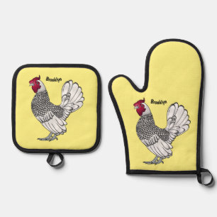 Sebright chicken cartoon illustration oven mitt & pot holder set