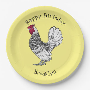 Sebright chicken cartoon illustration paper plate