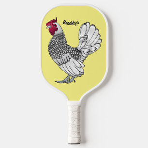 Sebright chicken cartoon illustration pickleball paddle