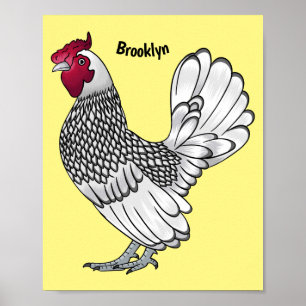 Sebright chicken cartoon illustration poster