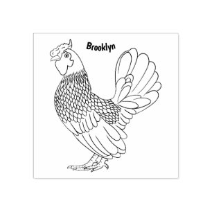 Sebright chicken cartoon illustration rubber stamp