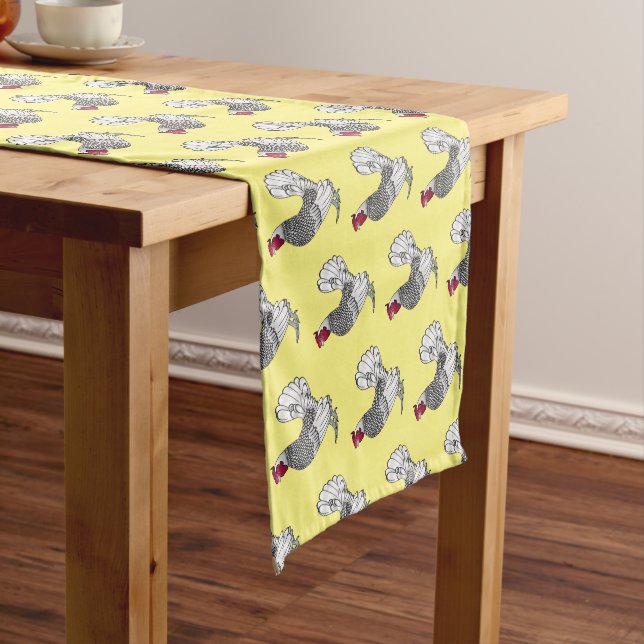 Sebright chicken cartoon illustration short table runner (In Situ)