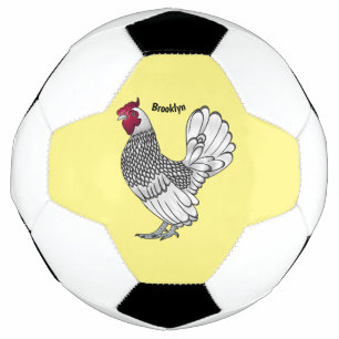 Sebright chicken cartoon illustration soccer ball
