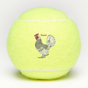 Sebright chicken cartoon illustration tennis balls