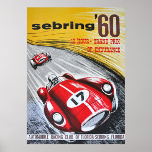 Sebring 60 Grand Prix Vintage Motor Racing Art Poster