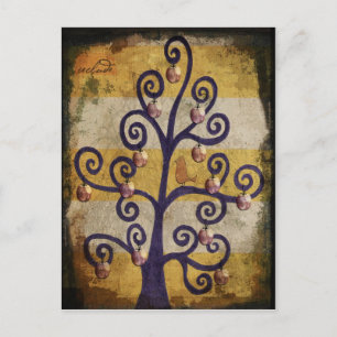 Seclude Bird in a Tree Art Designer Illustration Postcard